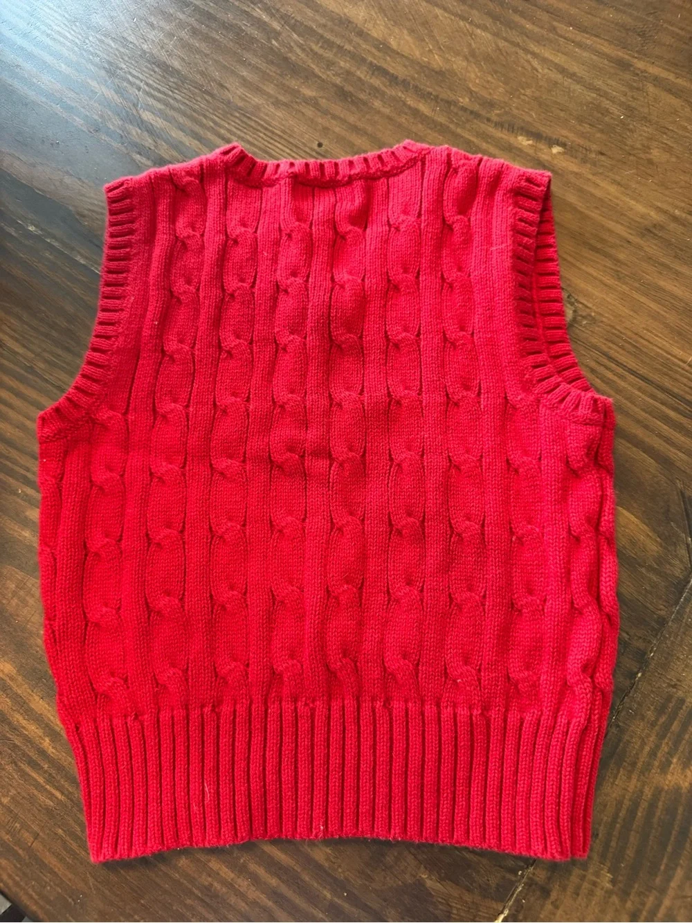 Ralph Lauren Bright Red Cable-Knit V-Neck Sweater Vest